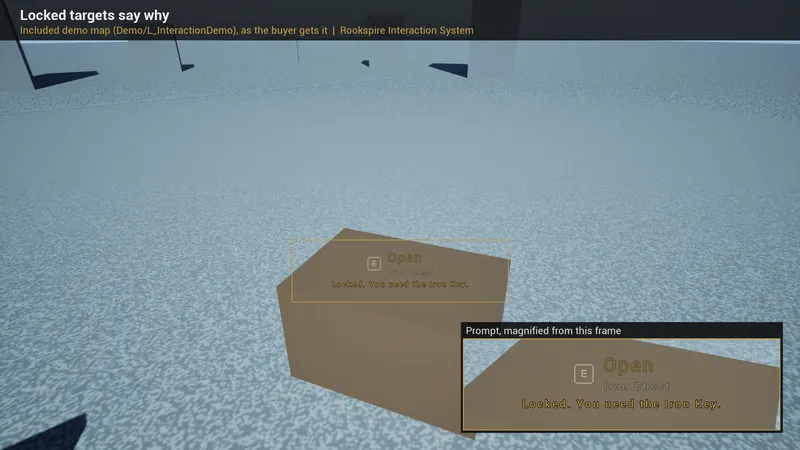 Included demo map: a locked target shows why it is locked