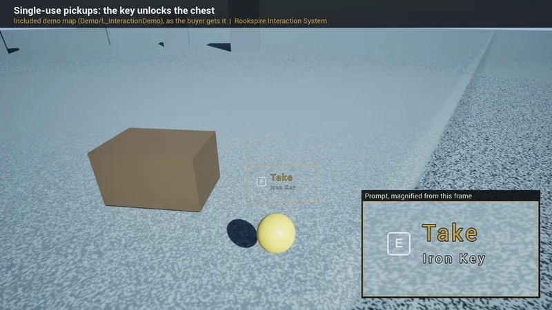 Included demo map: a single-use key that unlocks the chest