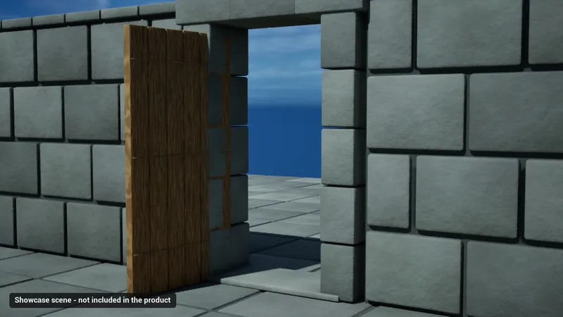 An open wooden door in a stone wall (showcase scene, not included)
